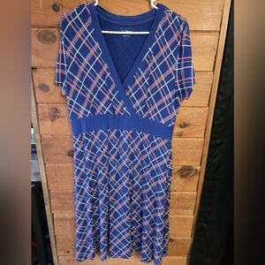 L.L. Bean Blue and Red Plaid Midi Dress